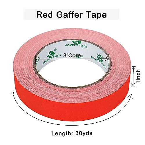 Image of BOMEI PACK Red Gaffer Tape, Matte Non-Reflective, 1inch x 30yds No Residue Hand Tear Self-Adhesive Gaffer Tape for Labeling, Cable, Stage, Photo Studio, Painters and Duct Repair, 1 Pack