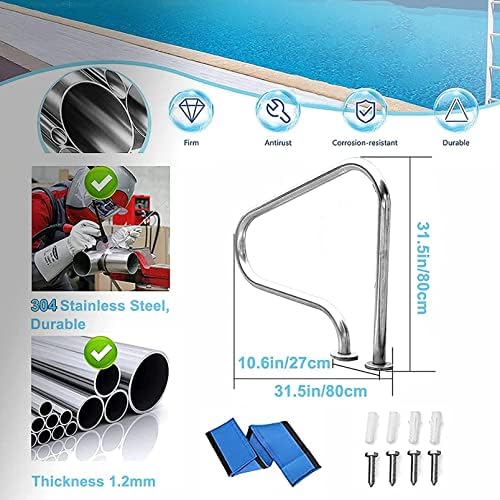 Handrail Sturdy Pool Safety Handrails Pool Hand Rail with Quick Mount Base Plate Swimming Pool Stair Rail Hand Grab Rail (Thick 1.2mm)