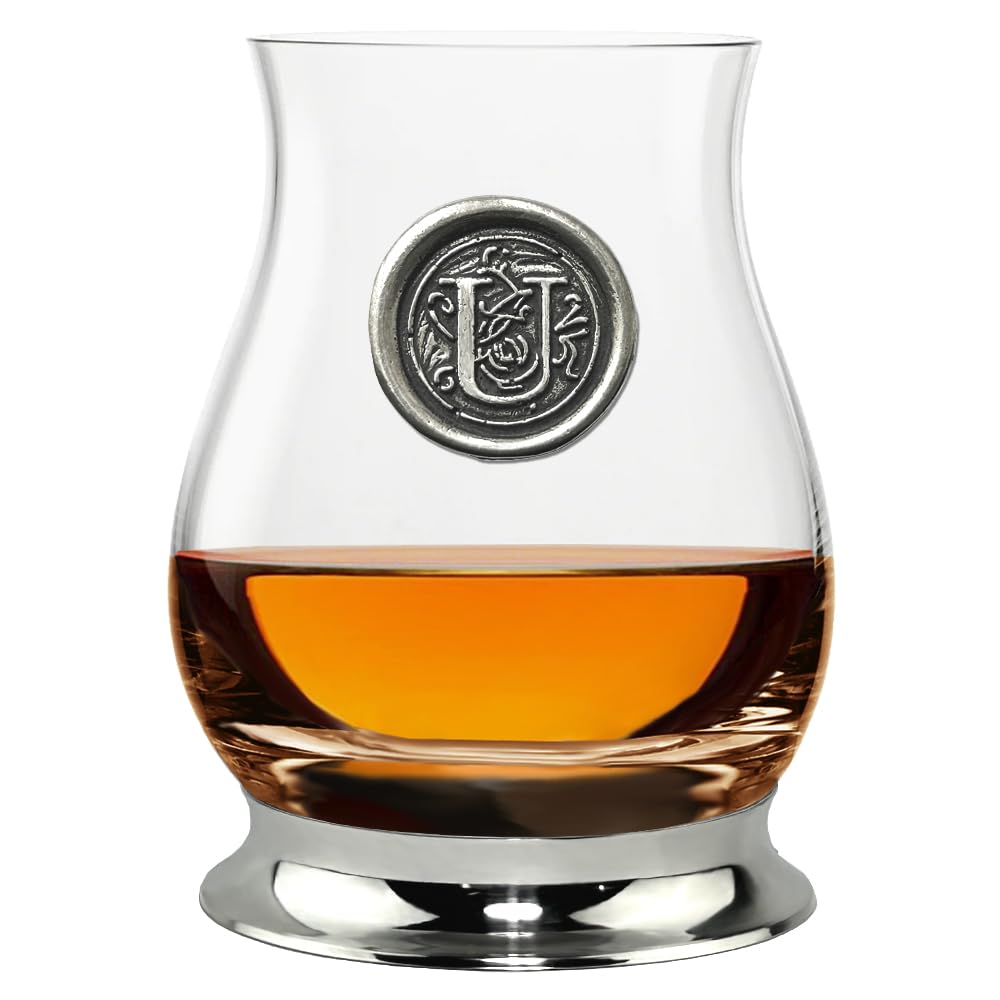 English Pewter Company Glencairn Personalised Whisky Mixer Glass with Monogram Initial, Unique Gifts for Men