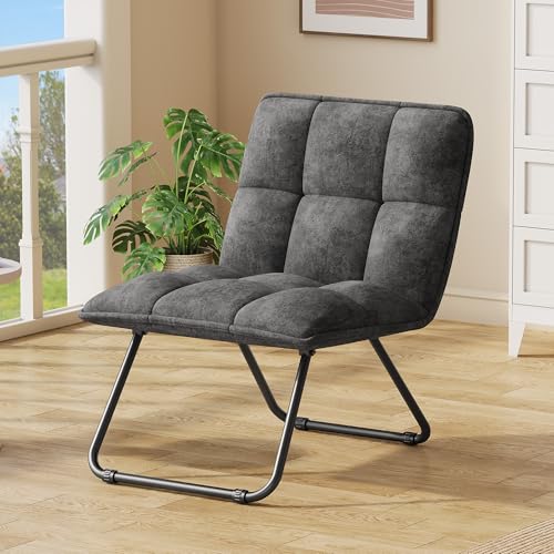 YITAHOME Butacas de Salon,Silla Tocador Plegable, Sillon Lectura Asiento Acolchado con Marco de Metal, Sillones para el Salón Ligero y Portátil para Sala, Dormitorio, Oficina,Gris