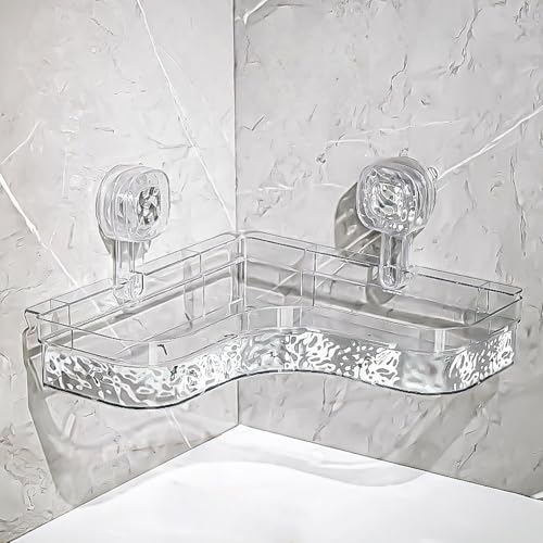 JIANGLAI Corner Shower Shelf with Suction Cup, Organizer and Accessories for Bathroom Without Drilling, Shampoo Holder, Basket (White)