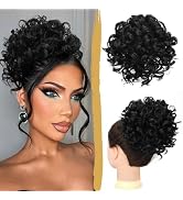 PEACOCO Messy Bun Short Curly Ponytail Extension Elastic Drawstring Loose Hair Bun Hair Pieces fo...