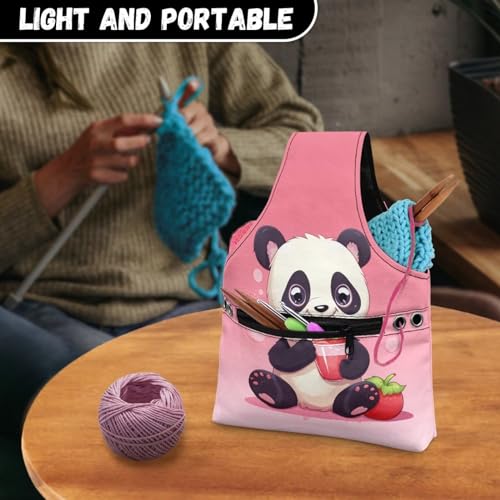 Image of Panda Yarn Bags for Crocheting on the Go Strawberry Crochet Hook Organizer Knitting Bags nad Totes,Holding Yarn Crochet Hook Needles,Small