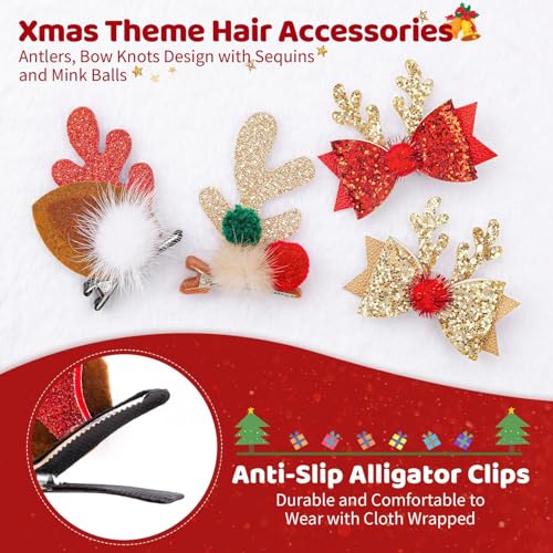MELLIEX 4 works Christmas Deer Antlers Hair Clips, Reindeer Antlers Hair Pins, Christmas Party, Plush Elk Hair Clips - Image 3