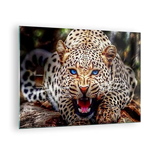 Moderne Impression sur Verre panthère animal Image Tableau en Verre Decoration Murale 70x50cm Deco Cadre Salon Chambre Cuisine Horizontal Petit Tableaux Decoratifs Muraux Art Wall Decor GAA70x50-3506
