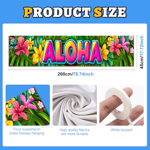 Image of HOMETITUTE Aloha Banner Luau Decorations 79 x 18 inch Hawaiian Banner Tropical Hello Summer Backdrop Aloha Sign for Pool Party Backyard Summer Beach Tiki Bar Outdoor Photo Booth
