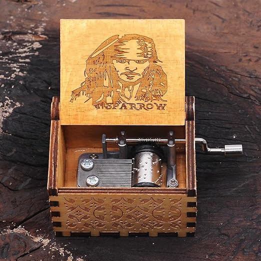 Fusked Pirates of The Caribbean - Jack Sparrow Wooden Vintage Hand Crank Music Box - Engraved Music Box Kids Toy Desk Decoration (B0B46997VX) Amazon Price History, Amazon Price Tracker