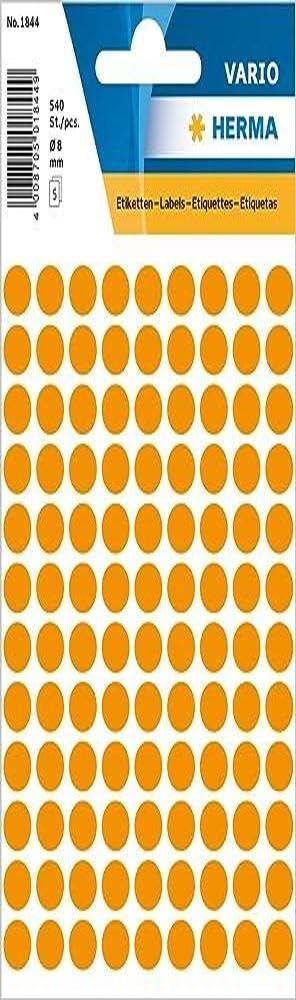 HERMA Dot Stickers Luminous Orange, 540 Labels, Ø 8 mm, 108 Labels per Sheet, Self Adhesive Round Colour Labels Stickers, Blank Marking Dots, Sticky Circle Stickers for Color Coding Calendar