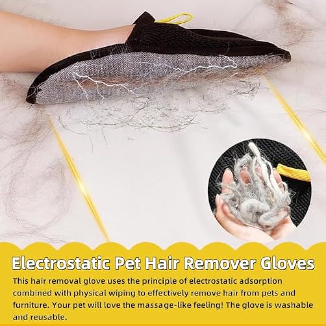 2PCS Pet Hair Removal Glove, Reusable Grooming Gloves for Pet Hair, Washable Cat & Dog Hair Remover for Couch, Furniture, Clothing, Carpet, Car Seats, Bed Sheet-uMV806By