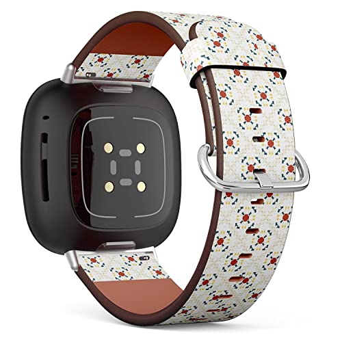 CJBROES Replacement Leather Watch Band, Compatible with Fitbit Versa 3 and Fitbit Sense of Wristband Bracelet Accessory - Repeating Geometric