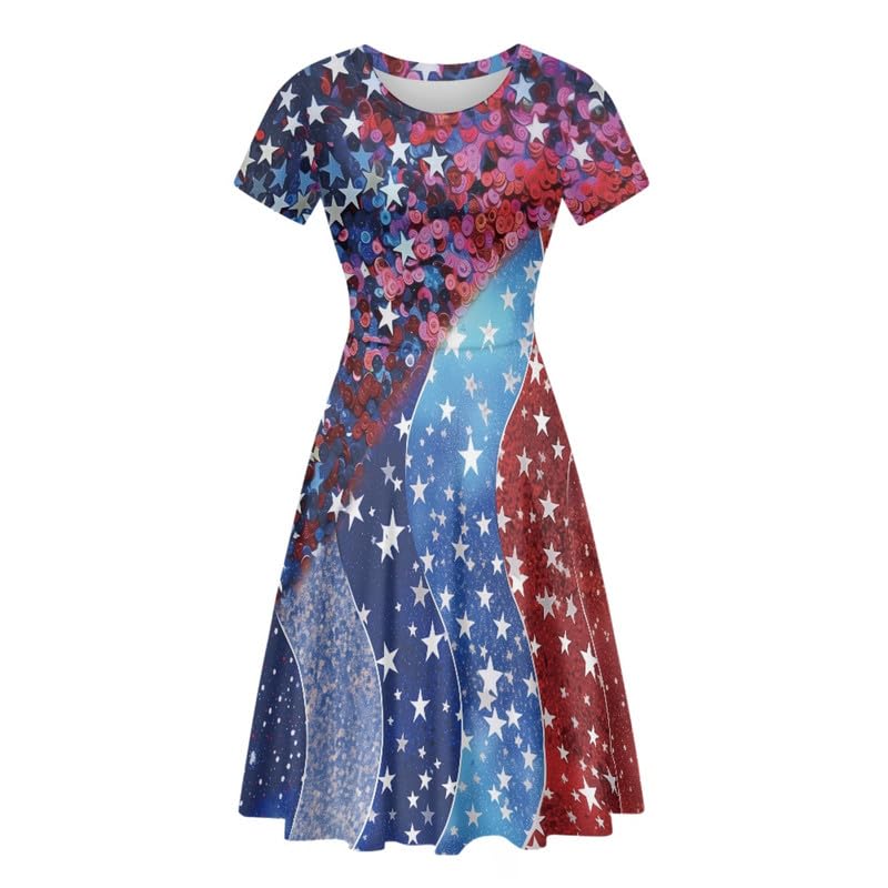 Image of Irisjudy T Shirt Dress for Women Short Sleeve Girls Short Sleeve Dress Plus Size, O Neck Knee Length Midi Dress for Ladies