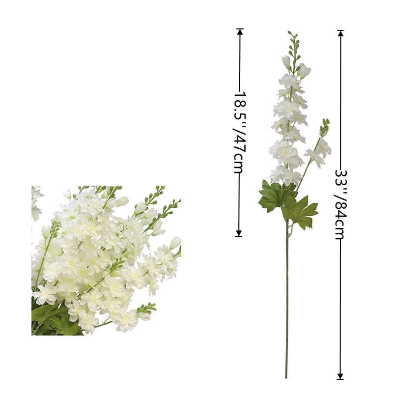 DODXIAOBEUL 4Pcs Long Stem Artificial Flowers for Tall Vase,33'' Artificial White Delphinium Flowers Faux Silk Flowers for Home Office Decor Wedding Centerpieces - Image 2