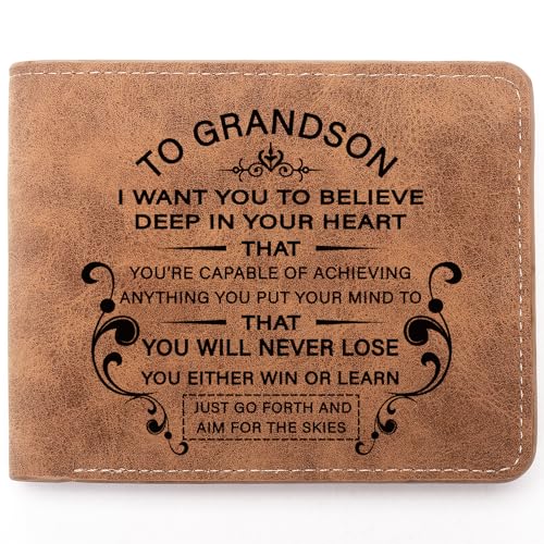 To My Son Gifts,Leather Wallet for Men,Engraved Personalized Leather Wallet,Birthday Christmas Gifts Graduation Gift for Son from Mom Dad,Inspirational Gifts (I Want Grandson)
