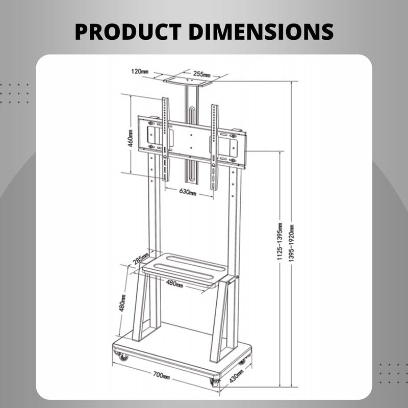 Image of Robustt TV Stand with Wheels | Fits 50-98 Inches TV | Heavy Duty Material | Tilt & Height Adjustable Rolling TV Stand | Movable TV Stand | Flexible Shelf | Cable Management - Pack of 5