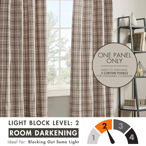 Image of Madison Park Anaheim Cabin Plaid Curtain Window, Thermal Insulated Fleece Lining, Living Room Decor Room Darkening Drape for Bedroom, 1-Single Panel Pack, 50x108, Rod Pocket & Back Tab, Brown