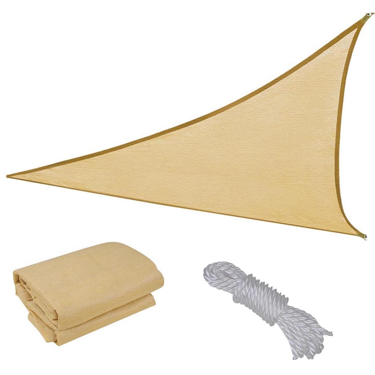 Voile D'ombrage Triangulaire PE Beige Anti-UV pour Jardin | Fête Été, Corde Incluse, Installation Facile, Usage Camping et Parc, Format Toutes Saisons