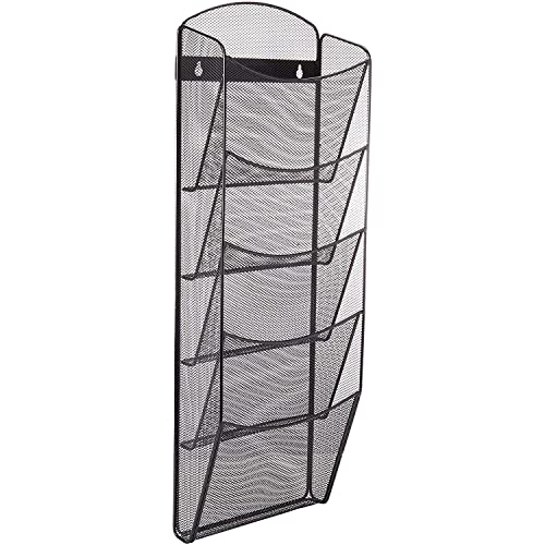 Safco Mesh Magazine Holder, 5 Pocket Wall Mount Display Rack, Brochure Organizer, Durable Steel...