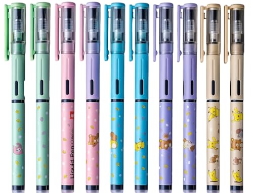 Image of Meow Liquid Roller Pen, 0.6mm Metal Tip, Pack of 10, Pastel body Colours, Smooth Writing (blue ink color)