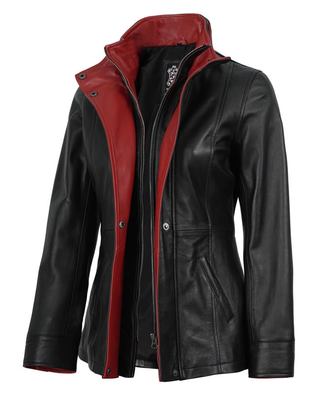 Blingsoul Leather Coats for Women - Real Lambskin Leather Jacket Women with Stand Collar, Genuine Long Leather Jacket Womens