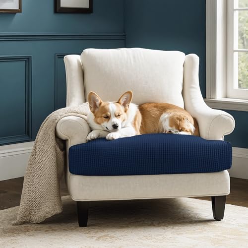 Image of Chunyi Jacquard Polyester Spandex Cushion Slipcover (Chair Cushion, Dark Blue)