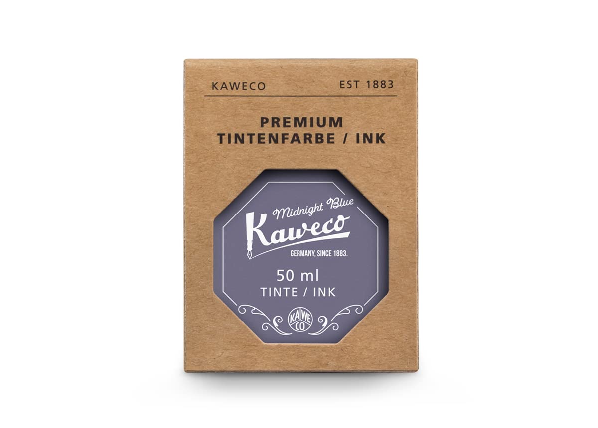 Kaweco Kałamarz do kałamarza, 50 ml, niebieski (Mitternachtsblau) Midnight Blue, tusz premium do piór w kałamarzu, wegański, nietestowany na zwierzętach, rozpuszczalny w wodzie, zrównoważony | tusz do