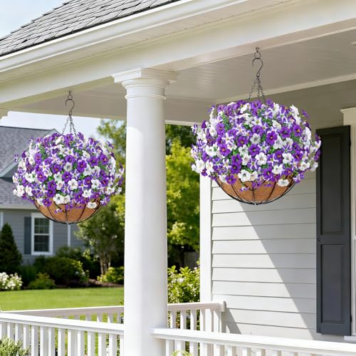 KHOYIME Artificial Flowers for Outdoor Decoration, 12PCS Faux White Purple Petunias Silk Flower UV Resistant Realistic Fake Plants for Outside Planter Garden Porch Yard Spring Summ image 5