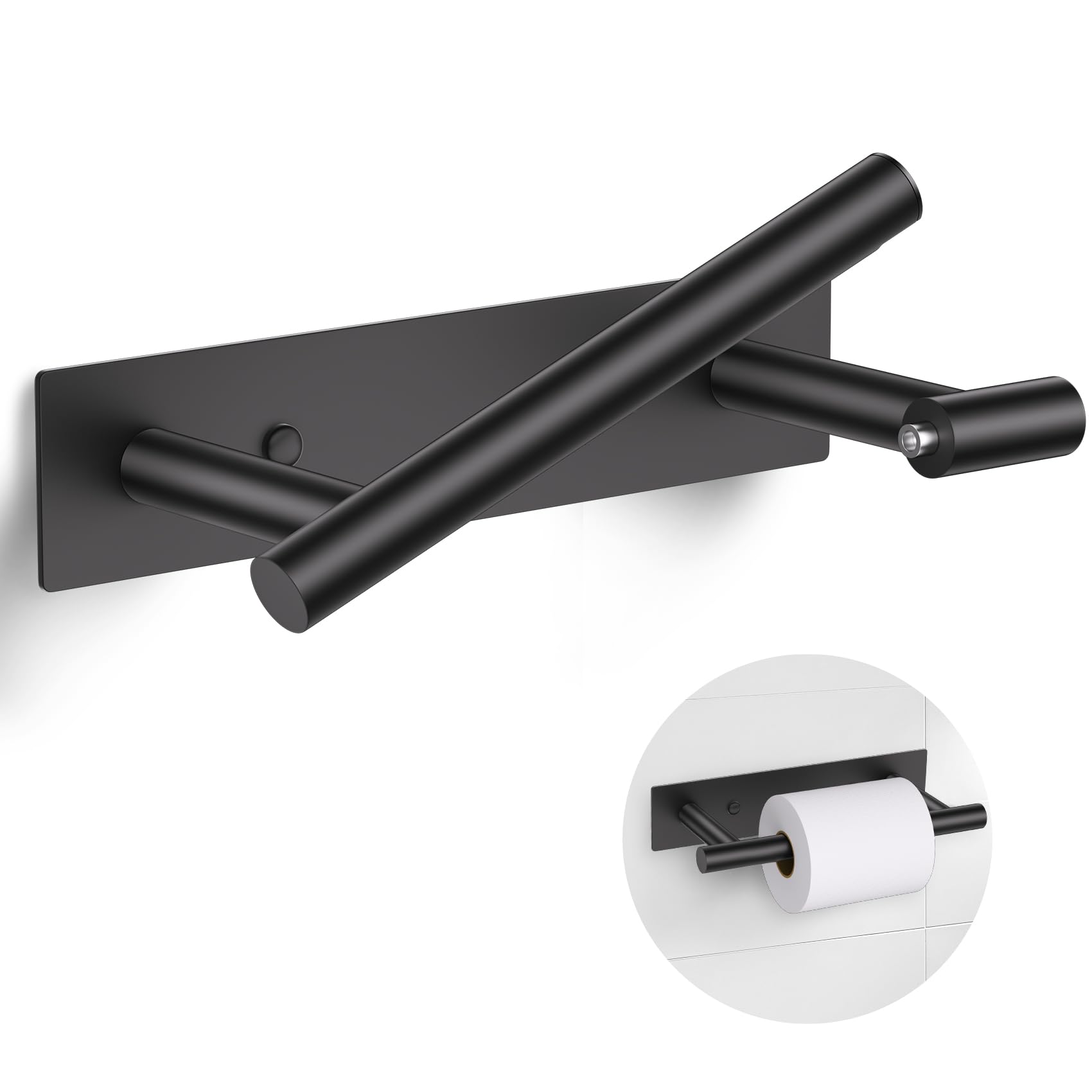 Brushed Nickel Toilet Paper Holder - Adhesive or Screw Mount -9
