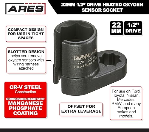 image for ARES 70323-22mm 1/2-inch Drive Heated Oxygen Sensor Socket - Offset Ox
