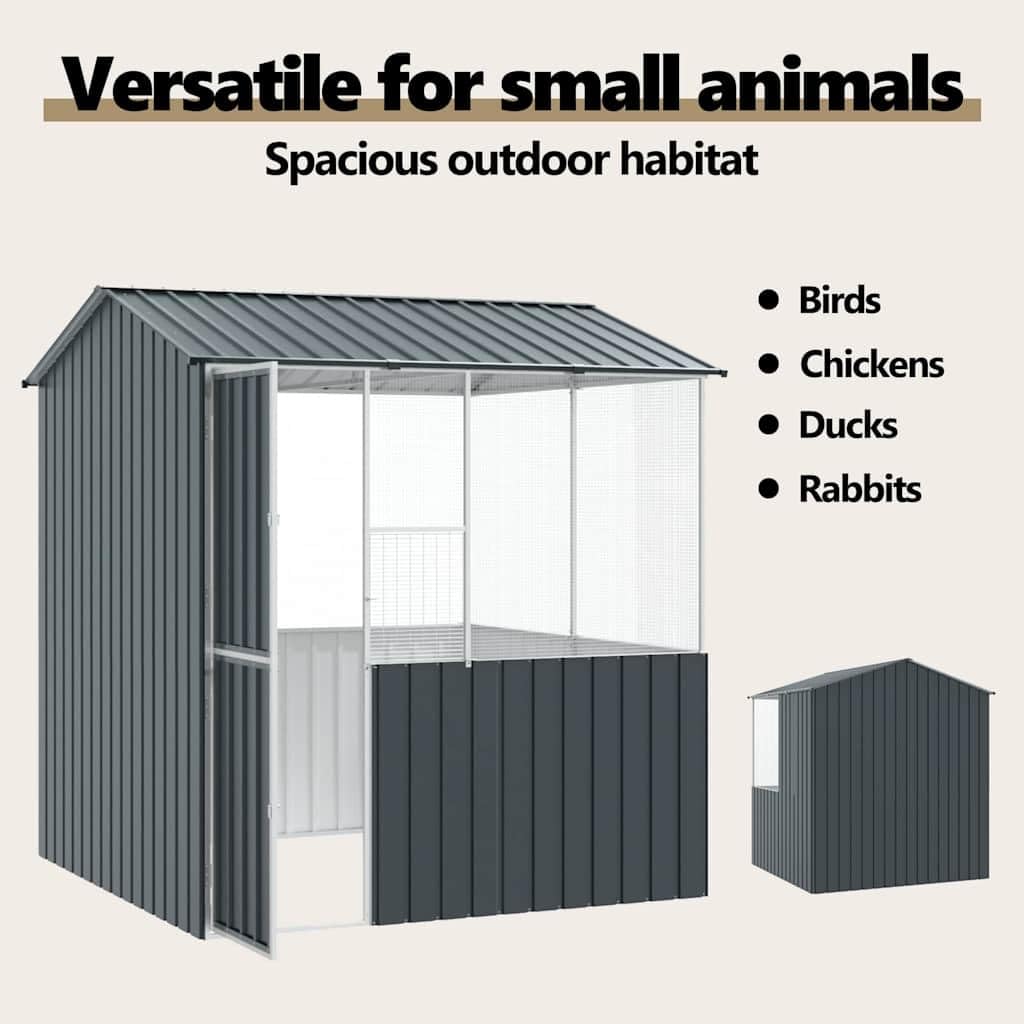 vidaXL Vogelkäfig Anthrazit 215 x 209 x 230 cm Verzinkter Stahl, Garten und Terrasse, große rechteckige Voliere, Moderne, robuste Vogelkäfig für Haustiere, anthrazit