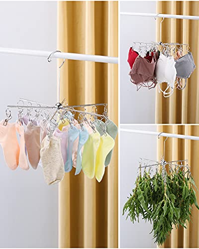 Wycqkl Laundry Drying Rack 2 Pack, 24 Clips Clothes Hangers, Collapsible Metal Dryer Rack For Drying Underwear, Towel, Socks, Baby Clothes, Bras, Herbs #TOP6