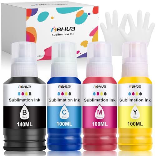 hehua 440ML Encre à Sublimation Multipack pour Epson EcoTank 102 104 ET-2810 ET-2820 ET-2830 ET-2815 ET-4810 ET-2850 ET-2856 ET-2870 ET-4800 EcoTank pour Transfert à Chaud T-Shirts Gobelets Tumbler