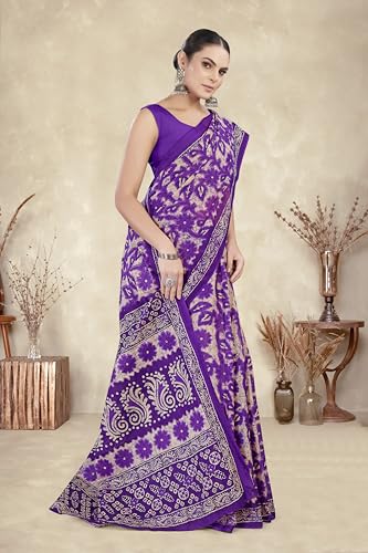Image of TAMAIRA FASHION Mulmul Pure Cotton Saree For Woman Floral Batik Printed |Office Wear Daily Wear Sarees For Women Without Blouse Piece (Available in 16 Colours)