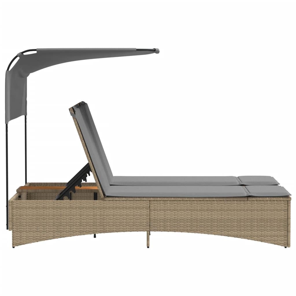 Homgoday Lit double avec auvent et coussins beige mixte polyrorotin, chaises longues, canapé-lit, lit meuble, lit de piscine, lit de jardin v