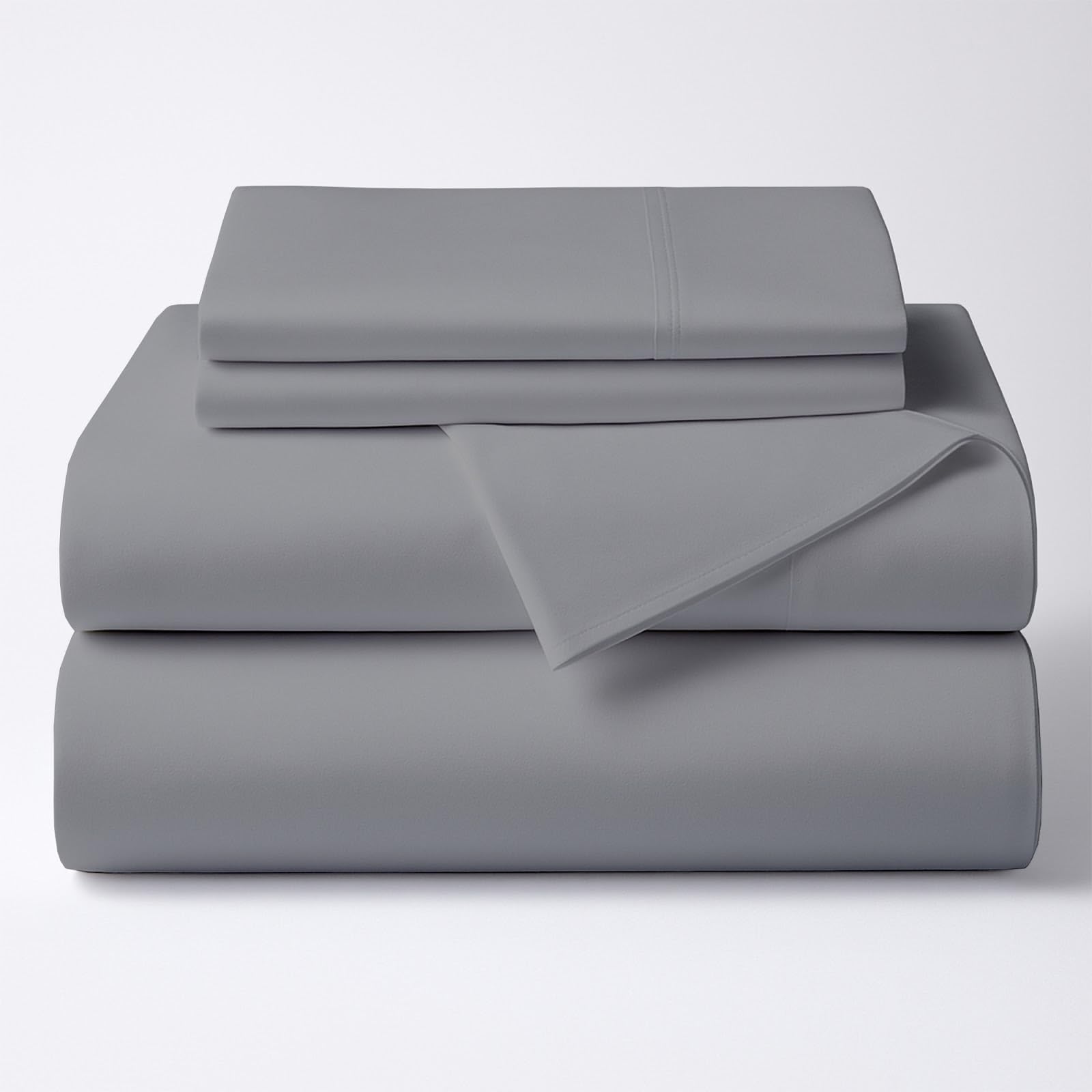ARlinen 4 Piece Queen Size Sheet Set, 100% Egyptian Cotton Bed Sheets, Light Grey, Soft & Breathable Bedding, Fits Upto 10 Inch Deep Mattress