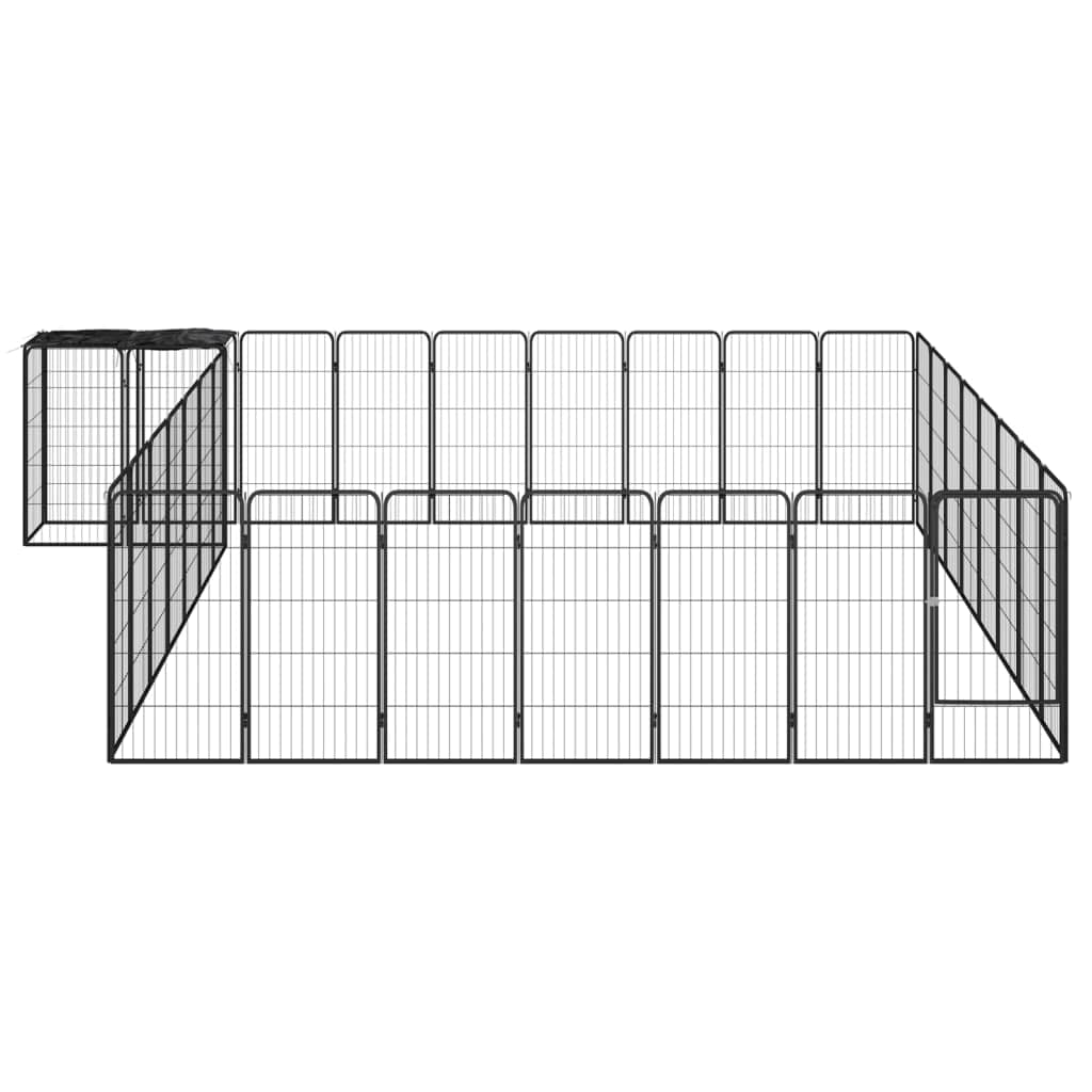 CHARMMA Dog Playpen Black Powder-Coated Steel,polyethylene Large,Dog Kennels & Runs-3115954