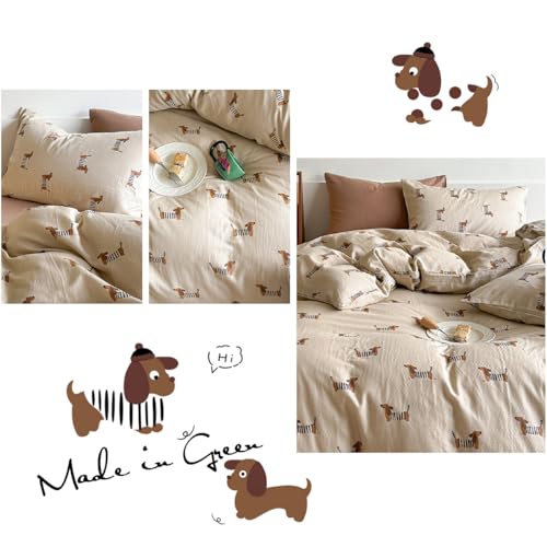 Lanqinglv Bettwäsche 135x200 Kinder Dackel Hellbraun Braun Bettwäsche Mädchen Jungen aus Microfaser,ÖKO-TEX Bettwäsche Set - Weiche Bettbezug mit Reißverschluss und 1 Kissenbezug 80x80 cm