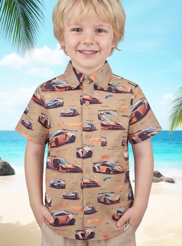 Image of Boys Hawaiian Button Down Shirt, Pure Combed Cotton Short Sleeve Size 3-15Y
