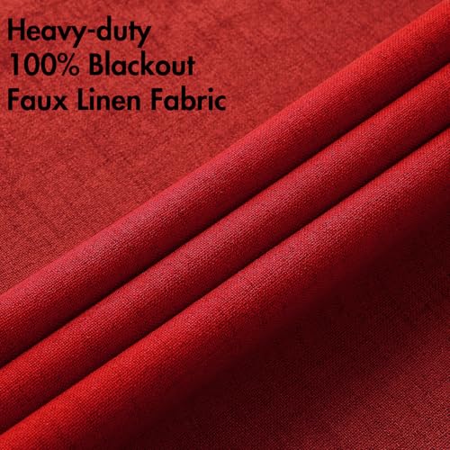 Image of MIULEE 100% Blackout Linen Curtains for Bedroom Thermal Insulated Red Grommet Room Darkening Curtains & Drapes Christmas Decor for Living Room 52 x 96 Inch (2 Panels)