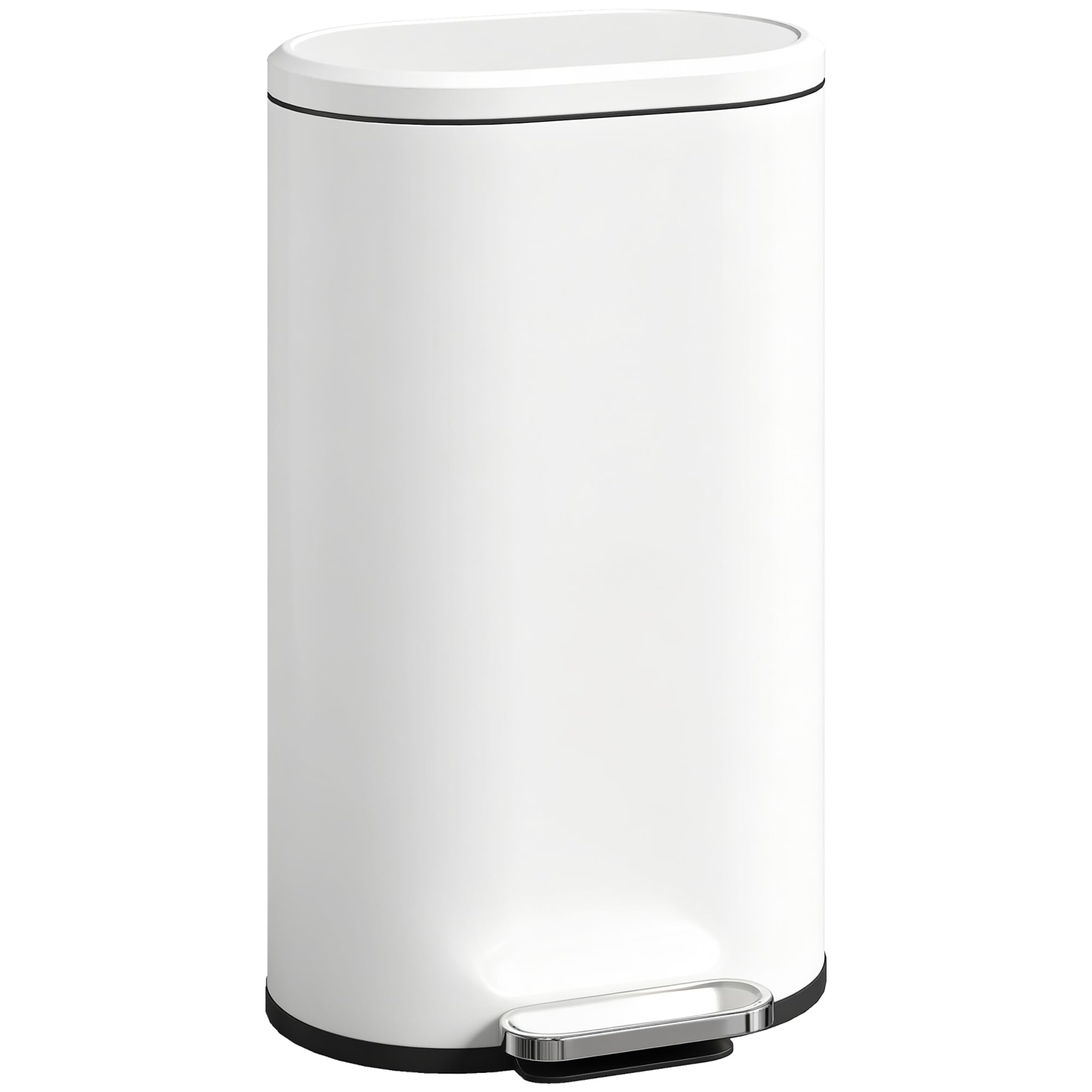 HOMCOM 30L Kitchen Bin with 90° Stay-Open Lid, Slim Rectangular Pedal Bin with Soft-Close Lid, Removable Inner Bucket for Home Office, Fingerprint-Resistant, Cream
