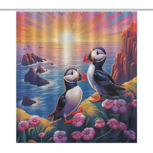 Rideau de douche oiseau imperméable en polyester lavable pour baignoire 168x183cm - 7