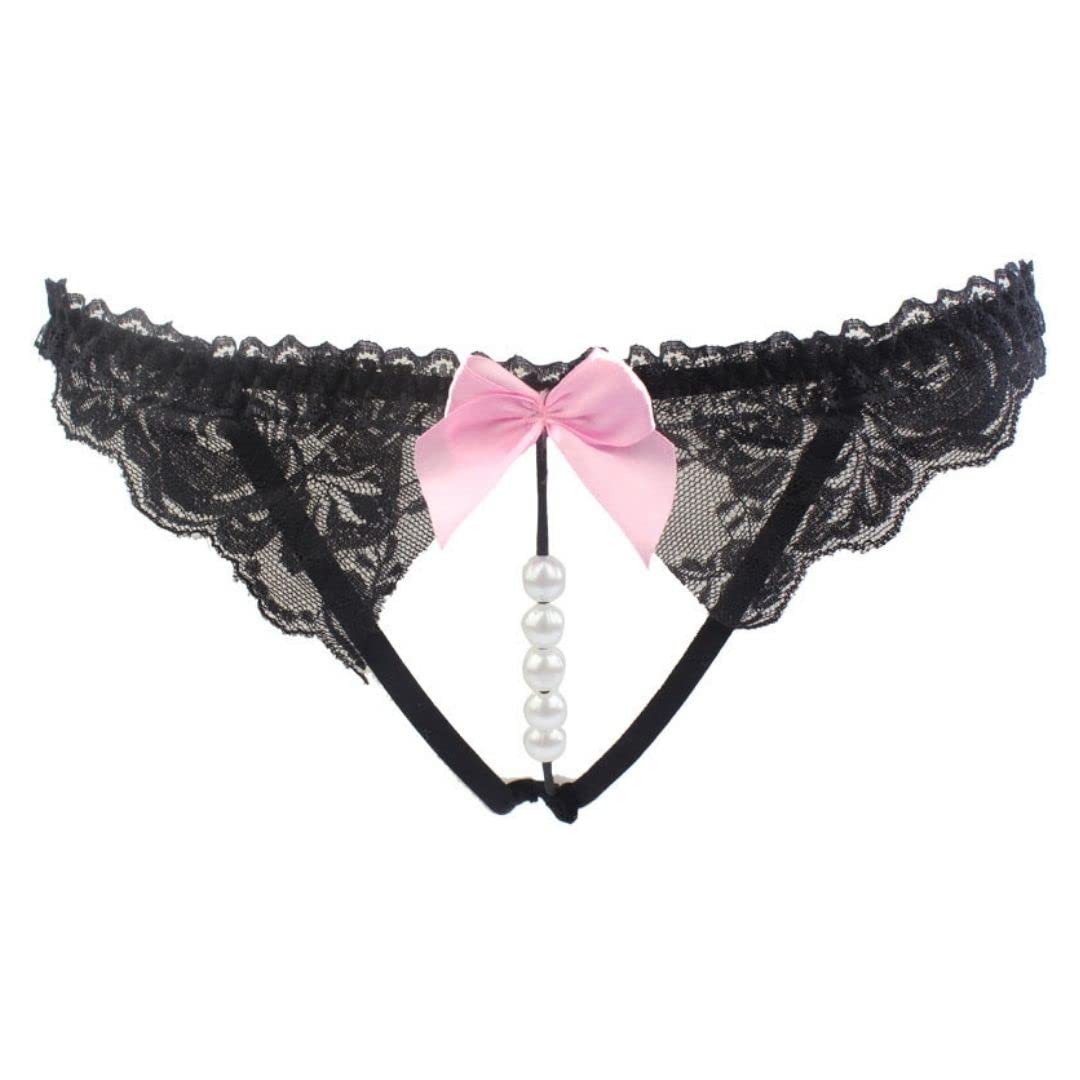 Magicnitz knickers Women - Crotchless Underwear for Sexy Thongs, Lace Crotchless Knickers with Beads Sexy Panties for Women, Women's g-strings, women's underwear Black