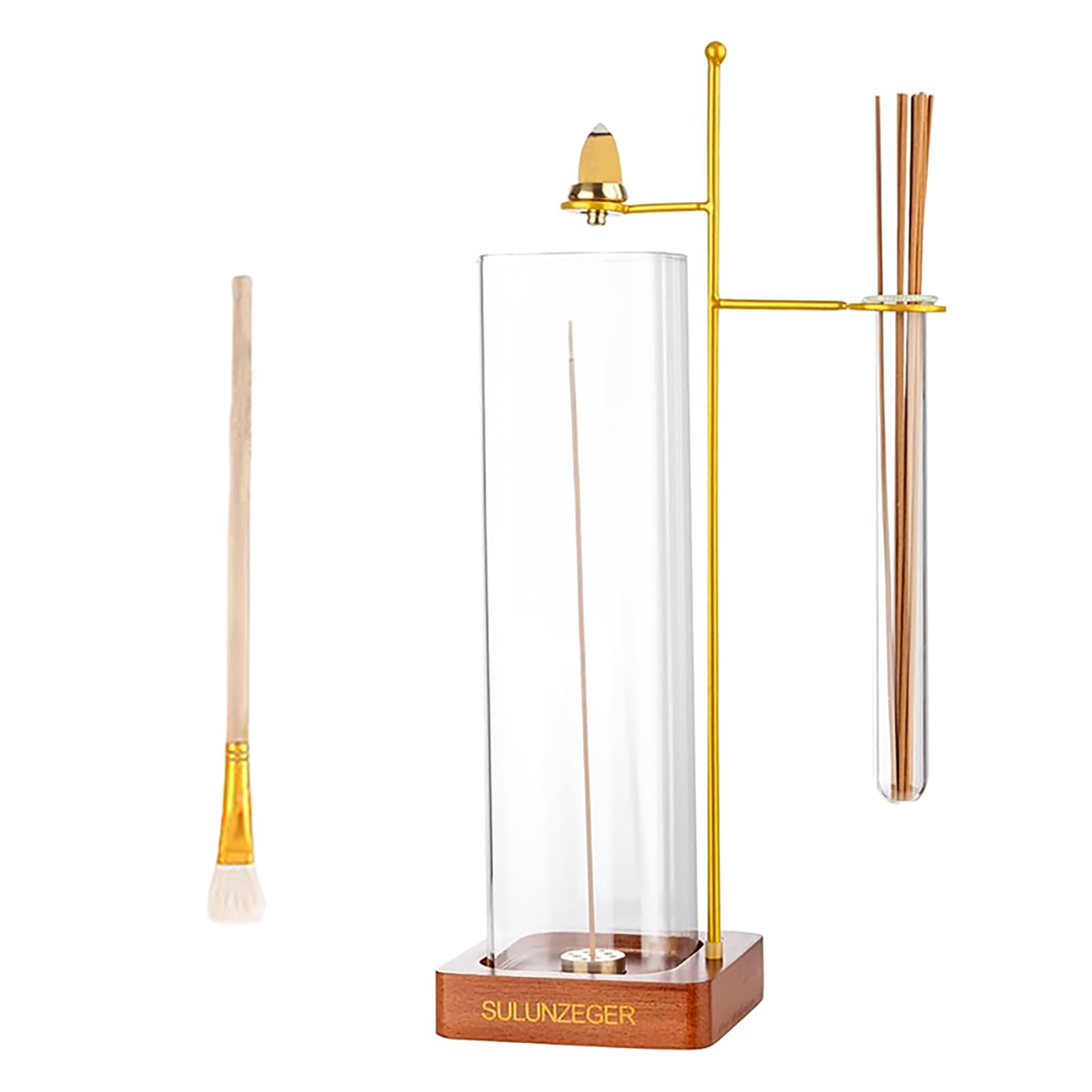 Incense Holder, Incense Sticks Burner with Detachable Glass Ash Catcher and Storage Tube, Oud Burner with Ash Brush, Incense Burner for Yoga Spa Madiation Relaxation, Home Decor
