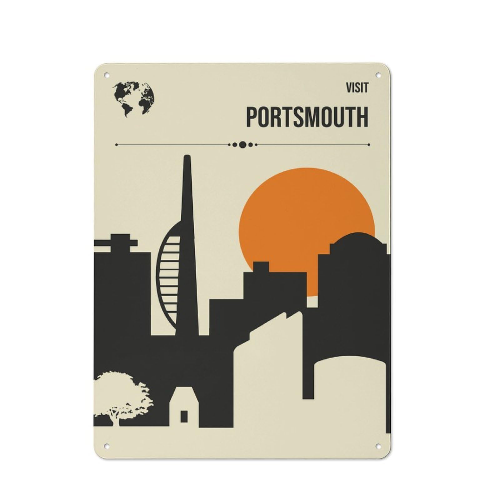Junmoney Style-15 Tin Wall Plaque 40X30cm With Visit Portsmouth Travel For Guest Room Or Hallway, For Updating Guest Room And Hallway After Moving
