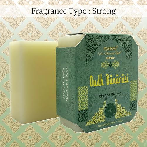 Image of Nyassa Luxurious Oudh Banarasi Handmade Natural Bathing Soap | Almond Butter, Organic Sweet Almond Oil | Oudh Fragrance | Moisturizer | All Skin Type 150gm