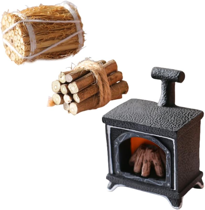 VORCOOL 1 juego de iluminación casa de muñecas modelo de chimenea quemando micro paisaje miniatura chimenea estatua simulación mini estufa mini saco de paja para decoración de muebles de jardín