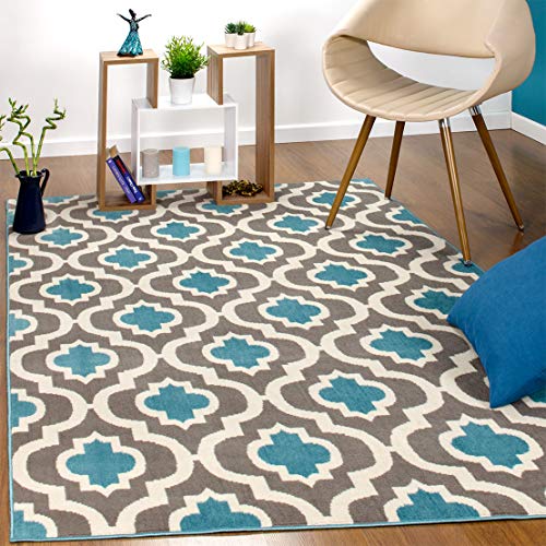 Antep Rugs Kashan King Collection Trellis Polypropylene Indoor Area Rug (Blue/Cream, 5' x 7')