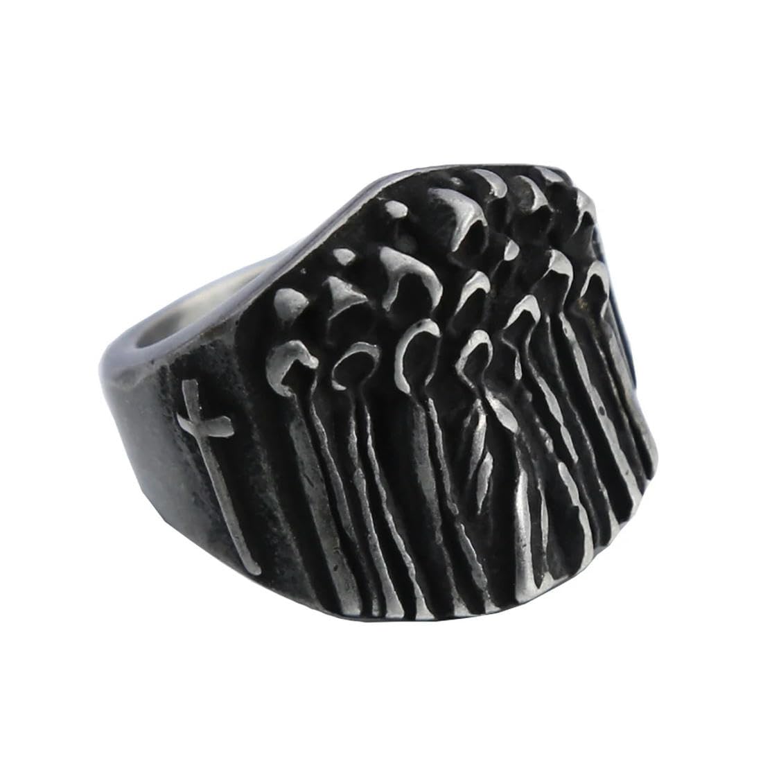 Caiduoduo Punk Vintage Grim Reaper Anillos Para Hombres Acero Inoxidable Anillos De Calavera De Cruz Negra Regalo Único De Joyería Amuleto De Motociclista