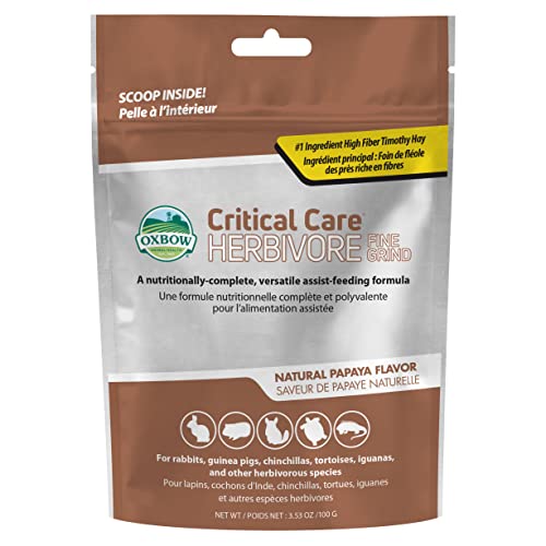 Oxbow Critical Care Herbivore, Fine Grind, Emergency Rabbit & Guinea Pig Food, Natural Papaya Flavor, Veterinary Formula, Critical Care Herbivore, Assist Feeding Formula for Pets, 100 gram bag