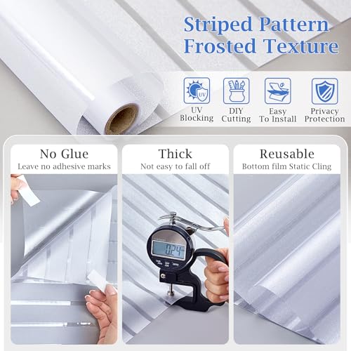 Lifetree Window Film Privacy for Glass Windows Frosted Stripe Patterns Static Cling No Glue UV Protection Window Sticker Cover for Home Office (Frosted, 44.5 * 200cm) - Image 9