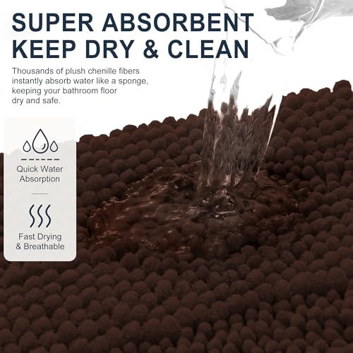 Image of Smiry Thick Chenille Bathroom Runner Rugs 59x24, Absorbent Striped Bath Mat, Machine Washable, Rubber Backing, Extra Long Bath Rugs for Tub & Shower, Modern Home Decor Accessories, Brown